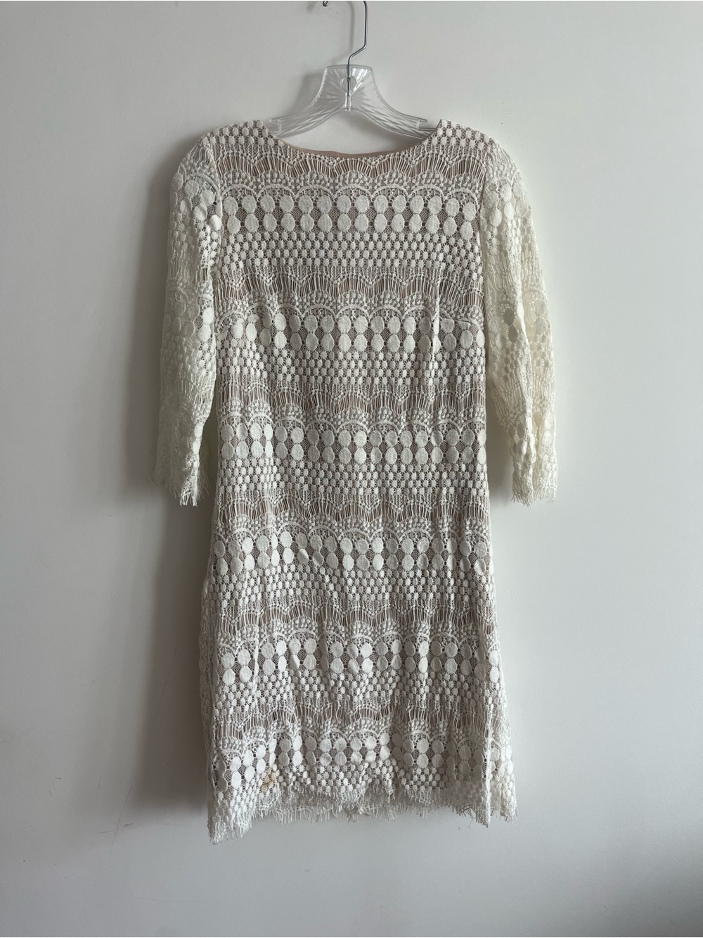 Catherine Malandrino Cream Colored Crochet 3/4 Sleeve Dress.
